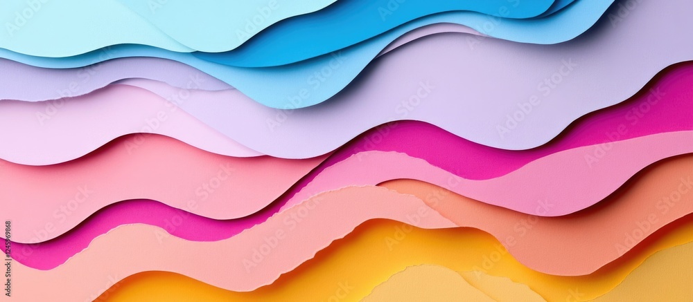 Poster Colorful layered paper cut art with space for text showcasing vibrant waves of pastel hues in a creative design layout.