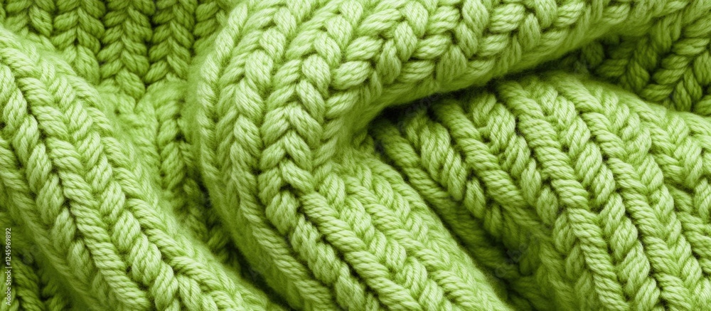 Poster Green knit fabric texture on a white background showcasing intricate patterns and fibers for textile and fashion design concepts
