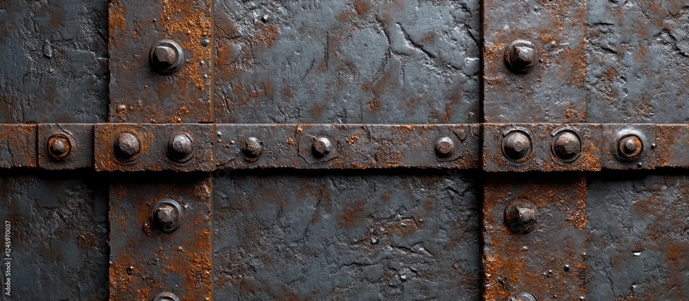 Aufkleber rustic steel structural joints showcasing weathered surfaces and worn bolts, reflecting years of use