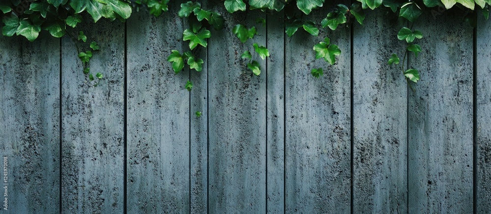 Poster Concrete fence with green ivy foliage creating a natural backdrop ideal for various design projects and visual compositions.
