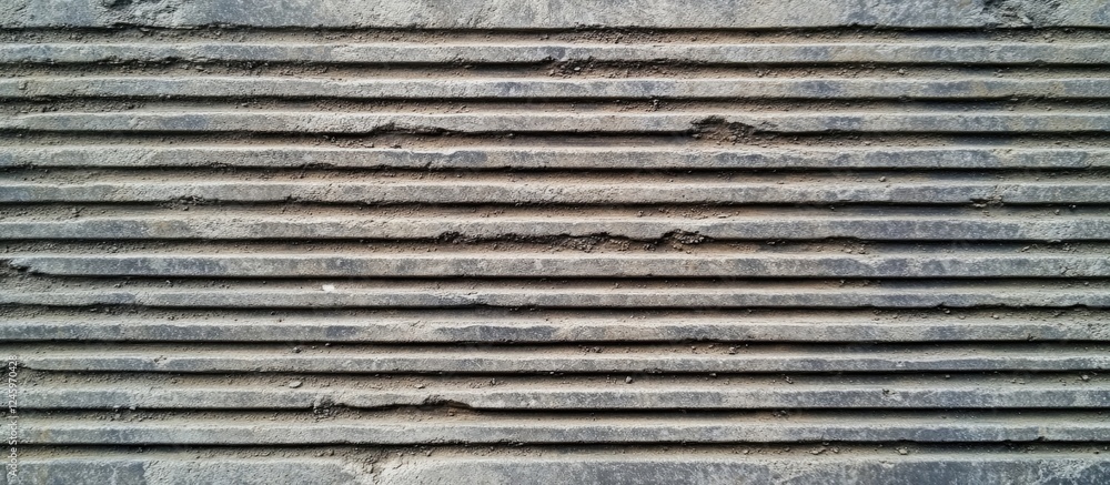 Poster Textured concrete surface with horizontal parallel lines showcasing weathered details and patterns for architectural or background use.