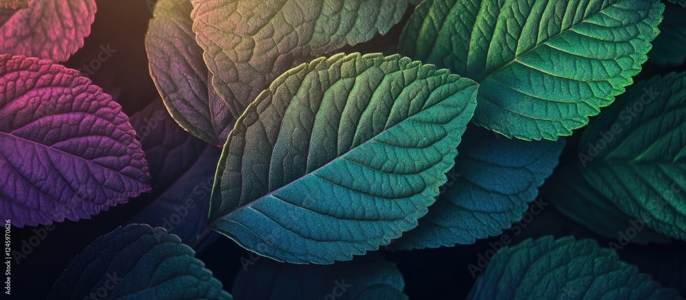 Poster vibrant coleus leaves close-up showcasing intricate natural patterns and rich textures for backgroun