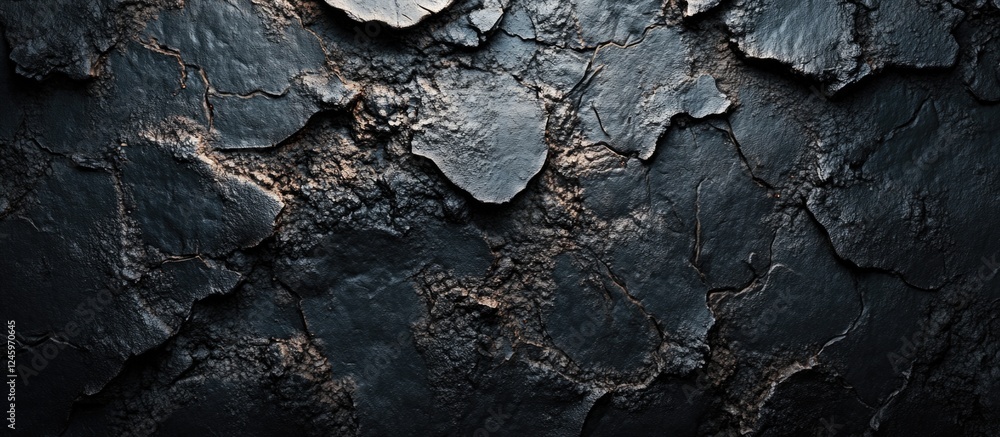 Poster textured black concrete wall with cracks and rough surface for background use in design and architec