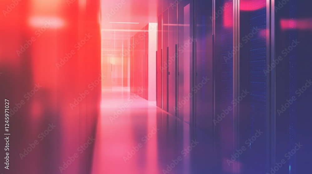 Poster digital lock secured data center with server racks and abstract colorful background for technology a