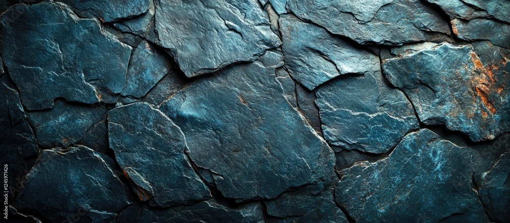 Poster dark blue slate stone surface texture showcasing natural patterns and hues ideal for backgrounds and