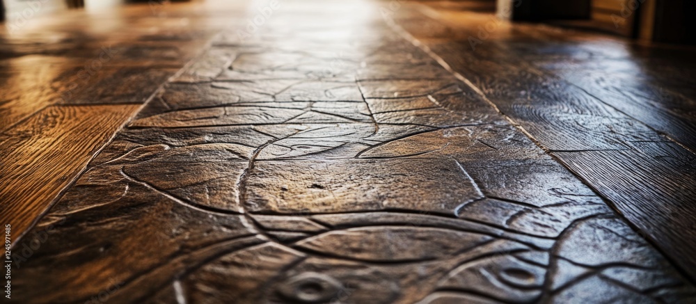 Poster textured wooden floor with intricate details capturing warm natural light creating an inviting atmos