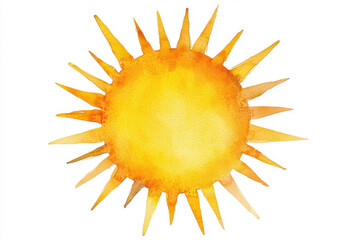 A vibrant watercolor illustration of a sun with sharp rays radiating energy. isolated on white background.