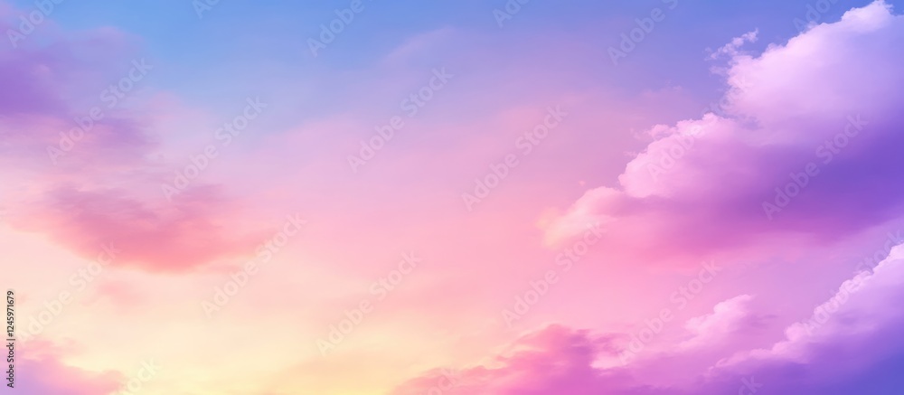 Poster serene sky with soft pink and blue hues at golden hour beautiful cloudy background with empty space 