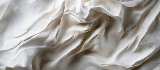 Obraz premium Soft wrinkled ivory satin fabric draped gracefully creating an elegant textured background for creative design and textile use