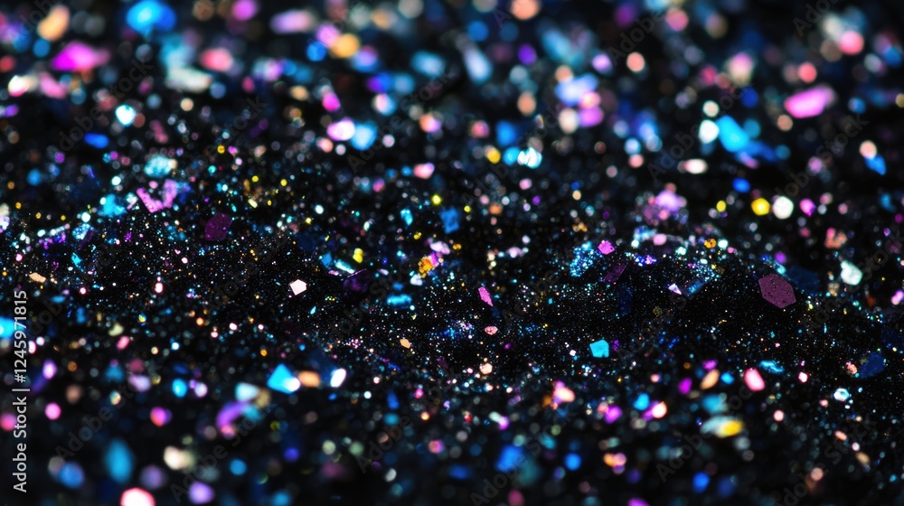 Poster colorful sparkling glitter on a black bokeh background creating a vibrant and festive atmosphere wit