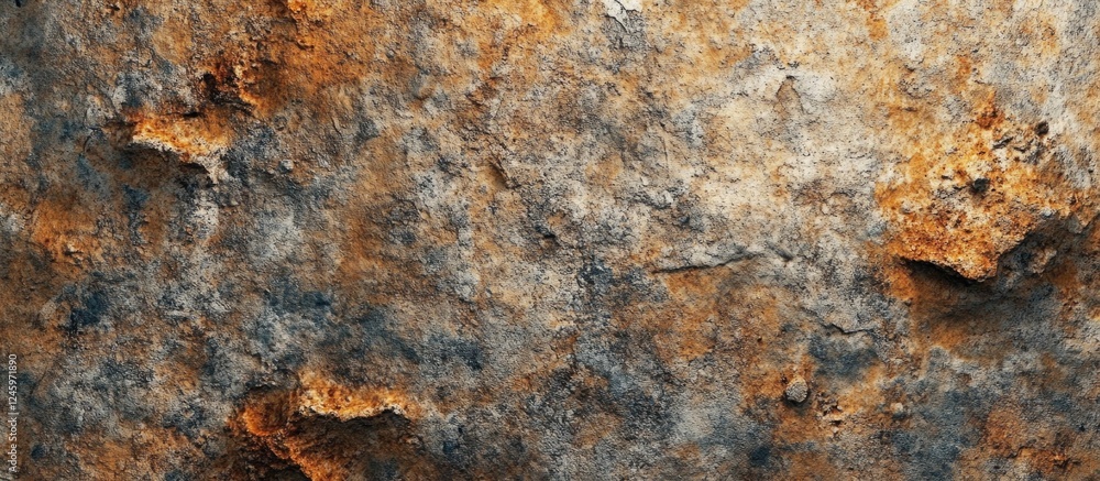 Poster Rustic concrete wall texture background for design projects showcasing uneven surfaces and natural color variations in a panoramic view.