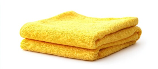 Folded yellow towel isolated on a white background for cleaning or kitchen service applications