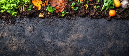 Obraz premium Sustainable Composting Practices for Waste Reduction and Environmental Preservation with Fresh Organic Waste and Blank Space for Text