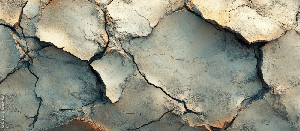 Poster Cracked concrete texture surface with blue and gray tones for background use in design and architecture projects.