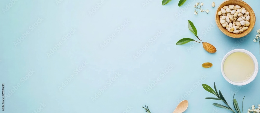 Poster minimalistic flat lay composition of natural elements with empty space for text, perfect for eco-fri