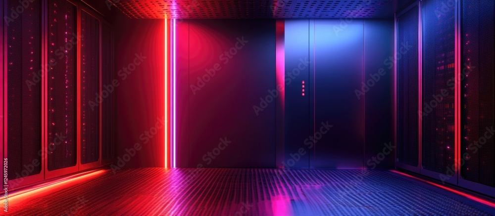 Poster futuristic neon lit space with chrome finish ideal for text placement in cyberpunk aesthetic backgro