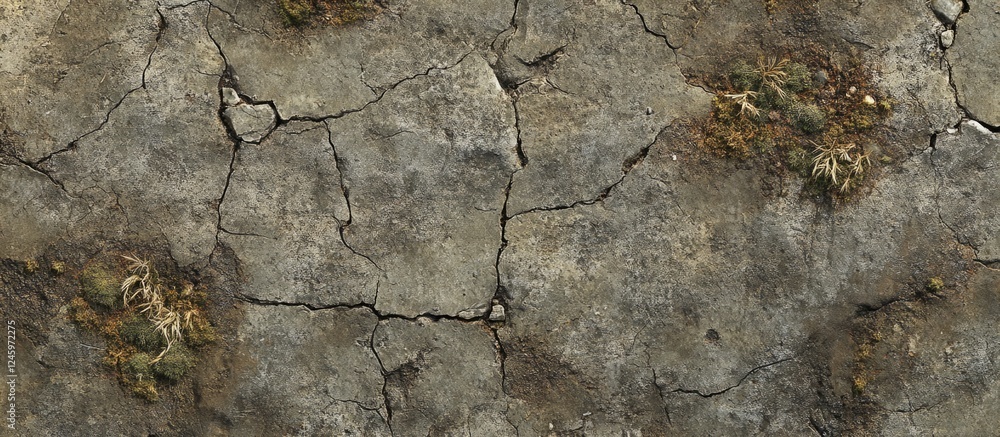 Poster cracked concrete pavement surface texture with weathered and aged appearance for urban design and ba