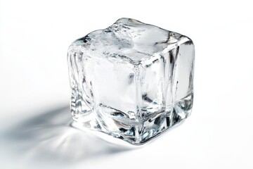 Single ice cube melting on white background, studio shot