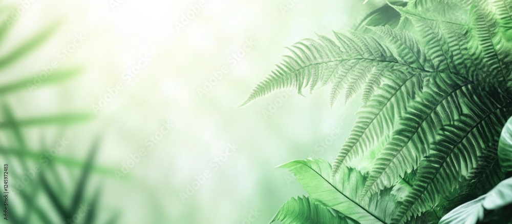 Poster lush green fern leaf background with soft focus creating a serene and tranquil atmosphere for your d