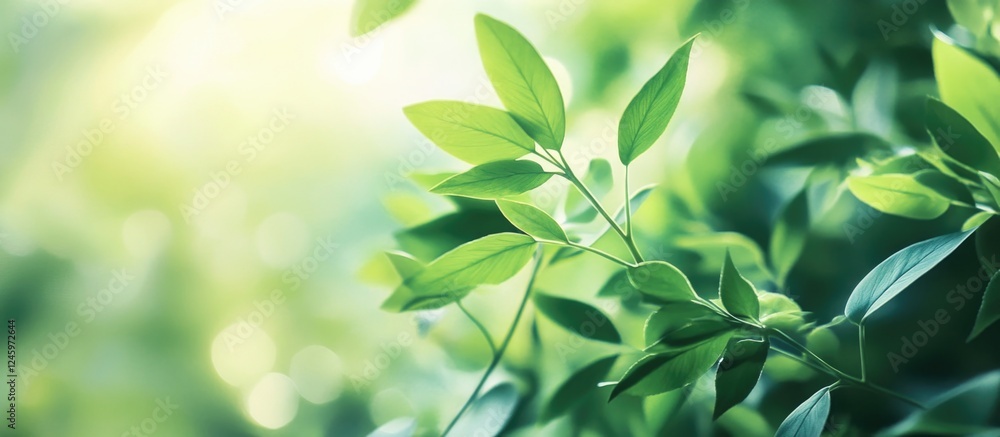 Poster lush green fern leaves illuminated by soft light creating a tranquil and serene natural background f