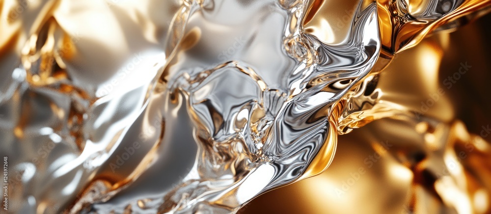Aufkleber reflective metallic foil texture showcasing intriguing patterns and fluid-like forms in gold and sil