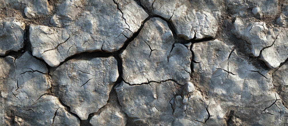 Poster Cracked concrete surface texture with deep fissures and weathered appearance for background or design applications.