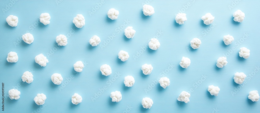 Poster cotton flower arrangement on a light blue background with ample blank space for customizable text or
