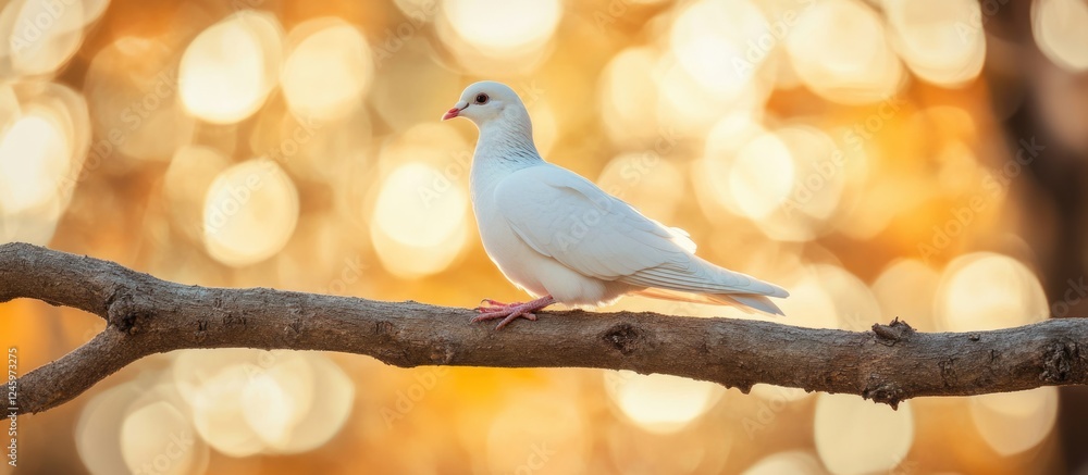 Poster dove perched on a tree branch with a soft focus background creating a serene atmosphere and ample sp