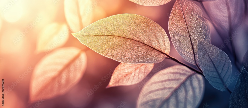 Poster dry leaves with soft blurred background interplay of light and shadows creating a serene autumn atmo