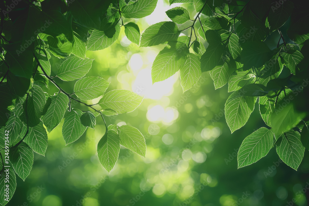 Poster close-up view of vibrant green leaves creating a natural background texture for design and decoratio