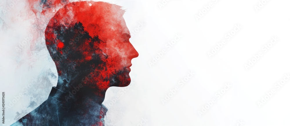 Poster double exposure of a silhouette with abstract colorful effects and blank space for text display