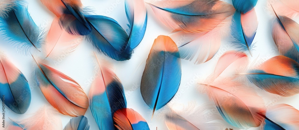 Aufkleber colorful feathers scattered on a white background creating a vibrant and textured pattern ideal for 