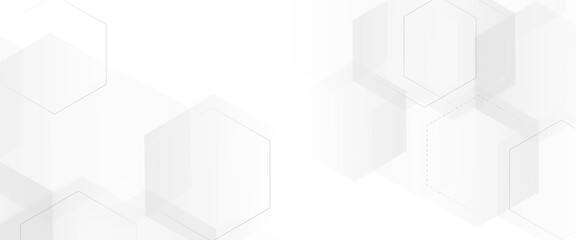 Abstract white, and grey geometric hexagon background.