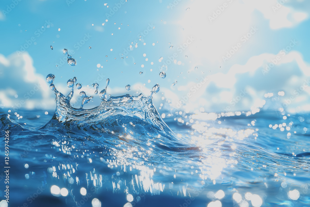 Aufkleber blue ocean with waves splashing against the shore creating a dynamic seascape under clear sky during