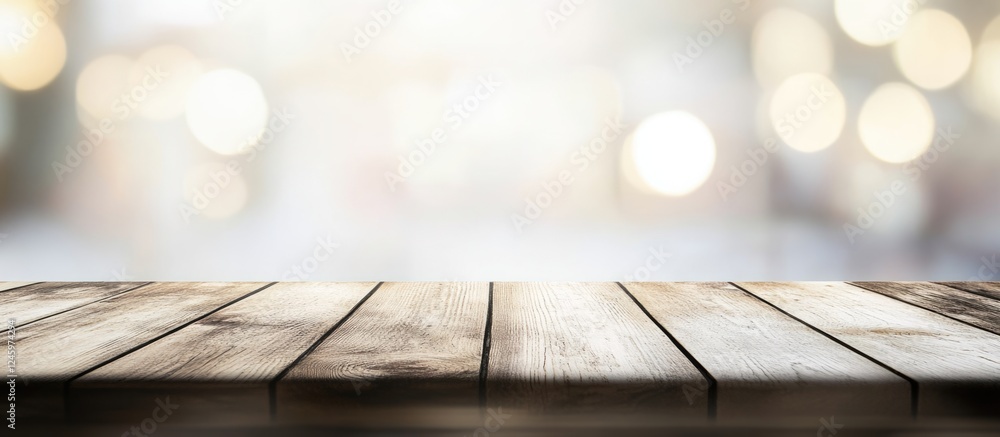 Poster wooden table top with blurred background ideal for text overlay high quality image with copy space f