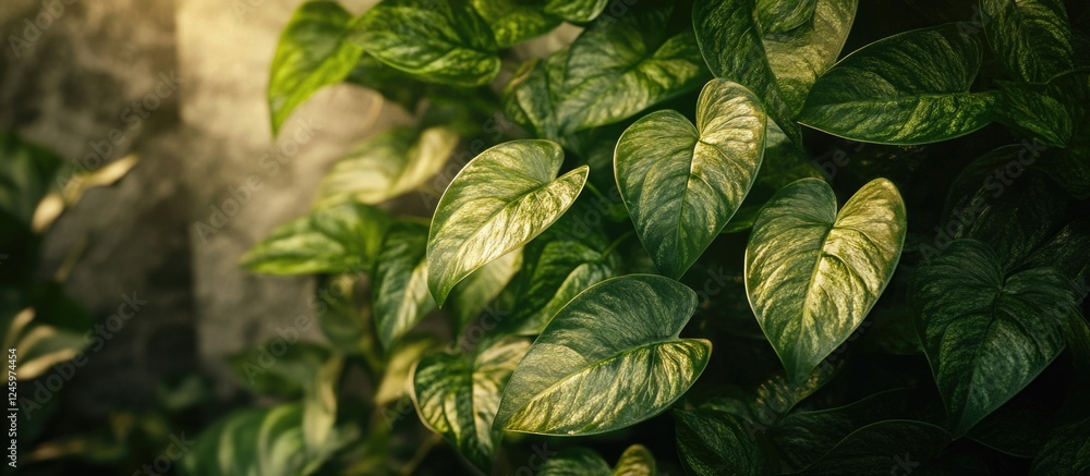 Poster lush green leaves texture in a park setting creating a serene and beautiful natural background for d