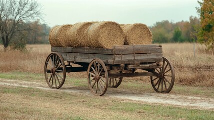 Vintage Wooden Hay Wagon in a Countryside Setting