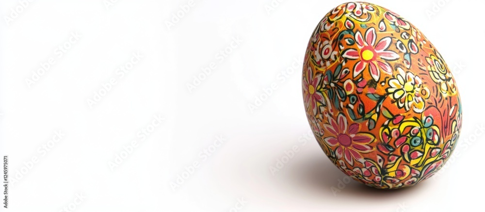Poster colorful decorative easter egg on a white background with a clipping path for easy integration in fe