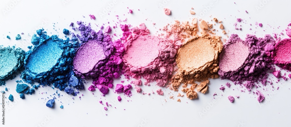 Aufkleber vibrant crushed eyeshadows in a colorful array on a white background showcasing beauty and cosmetics