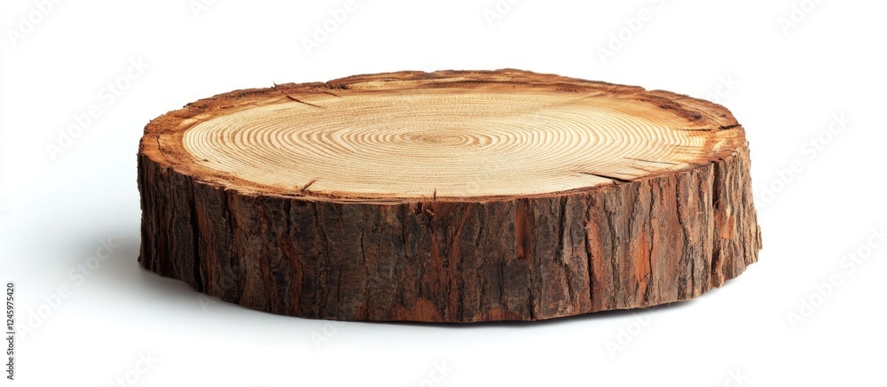 Poster wooden tree stump isolated on a white background showcasing natural textures and rings, ideal for ec
