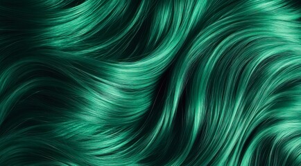 Dyed green hair texture background. Close-up female long bright green hair.