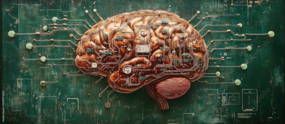 Poster conceptual digital brain with circuitry design for technology and innovation themes in a spacious la