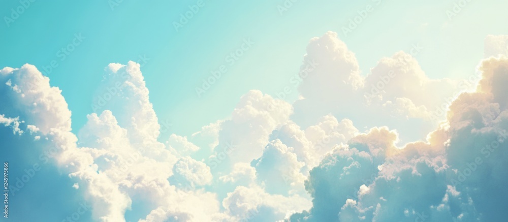 Poster beautiful soft white clouds floating in a vibrant blue sky with sunlight creating a serene and tranq