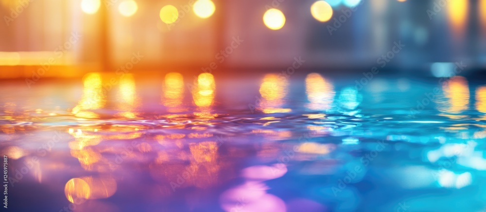Poster abstract blurred background of a colorful dry pool reflecting bokeh lights creating a vibrant atmosp