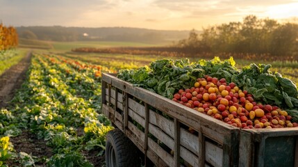 Fresh Harvest of Vegetables on Farm Cart