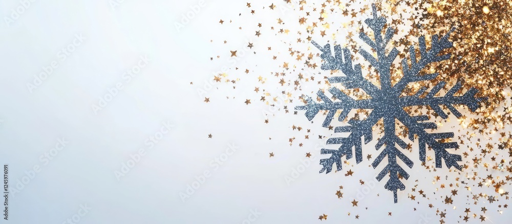 Poster Cosmic snowflake design featuring blue and gold glitter with a blank space for customizable text and festive appeal