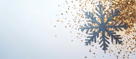 Cosmic snowflake design featuring blue and gold glitter with a blank space for customizable text and festive appeal