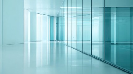 Obraz premium Contemporary office interior with glass partitions showcasing a modern aesthetic and ample empty space for design or text integration