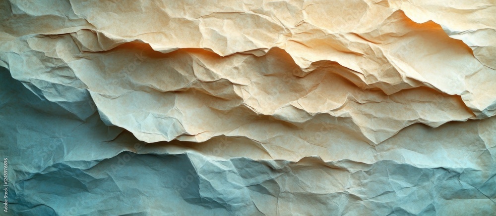 Poster Crumpled paper textures featuring layered shades of blue and beige creating a visually rich and dynamic background ideal for design projects