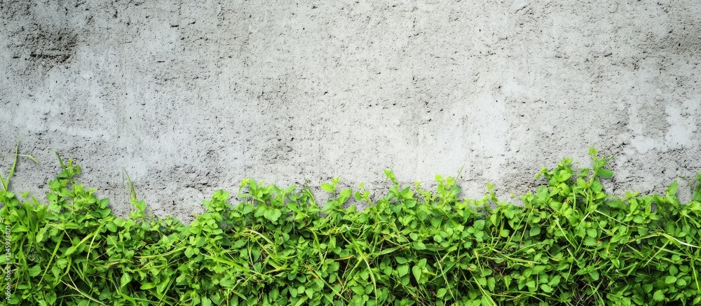 Aufkleber Concrete wall background adorned with lush green grass creating a natural contrast and texture for design and architectural projects